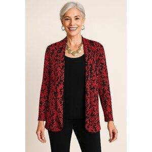 JM Collection Floral Cardigan Set Petite X-Large Red Black Holiday Whimsigoth